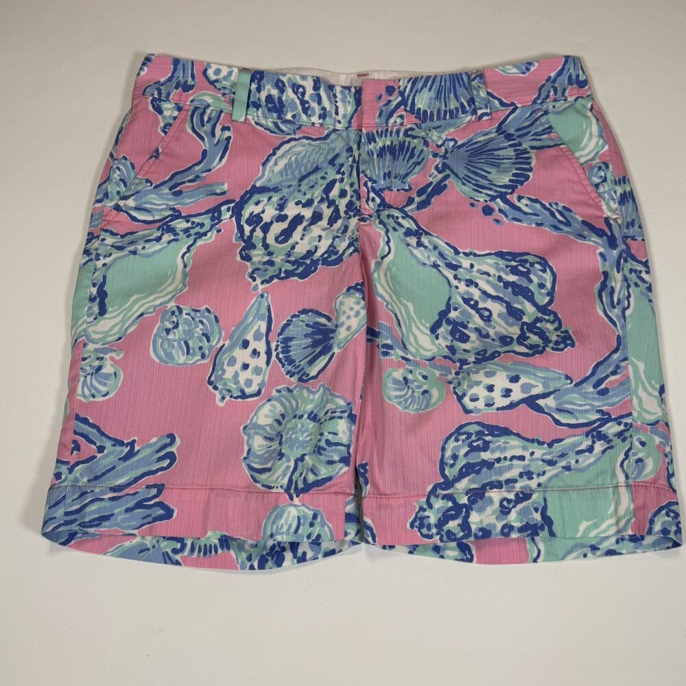 Lilly Pulitzer Women’s The Chipper Short Blue/Pink Tropical Bermuda Shorts Sz 12 - Picture 12 of 16